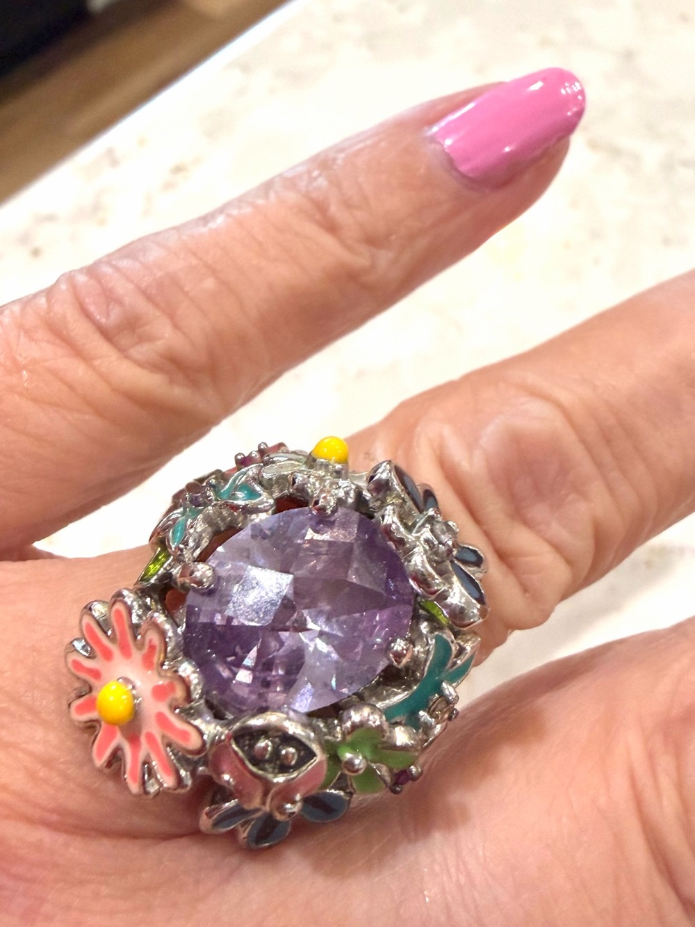 Park Lane "Fairytale" Lavender CZ Enamel Cocktail Ring - Size 8